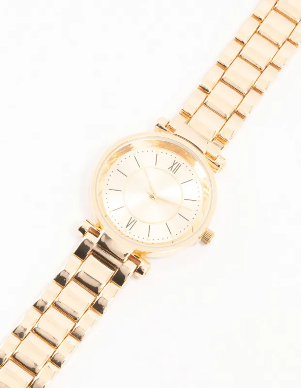 Gold Round Roman Numeral Watch sold by lovisa