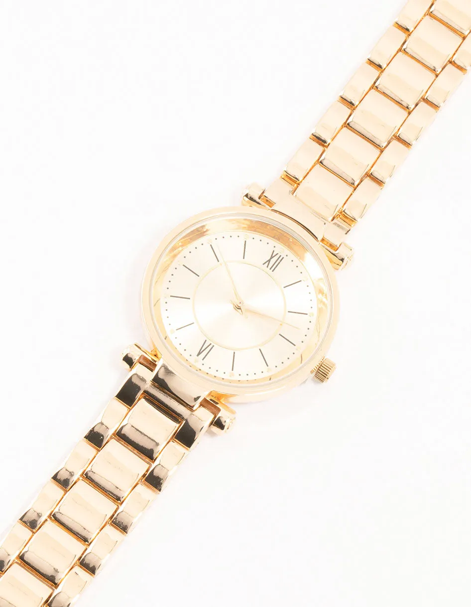 Gold Round Roman Numeral Watch sold by lovisa