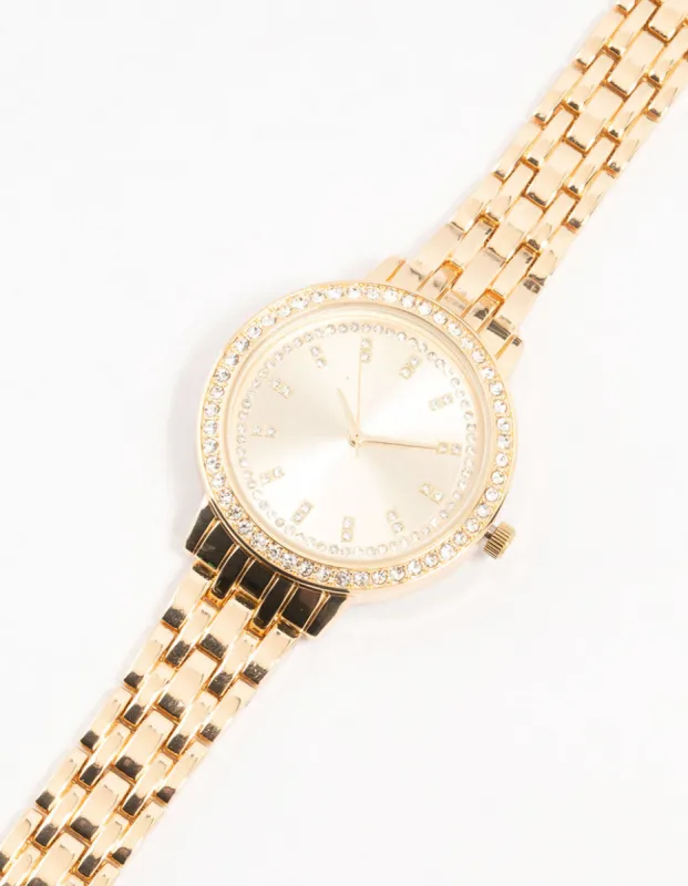 Gold Round Diamante Watch sold by lovisa
