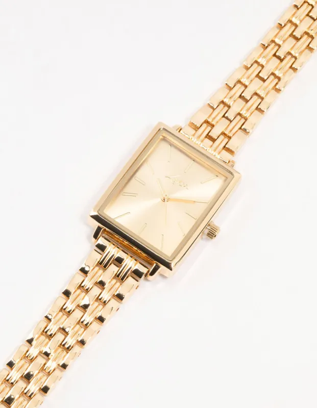 Gold Rectangle Watch sold by lovisa
