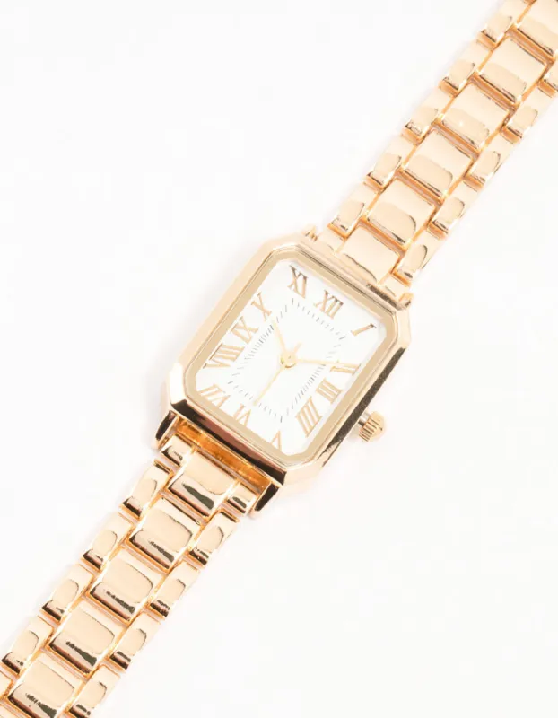Gold Roman Numerals Rectangle Watch sold by lovisa