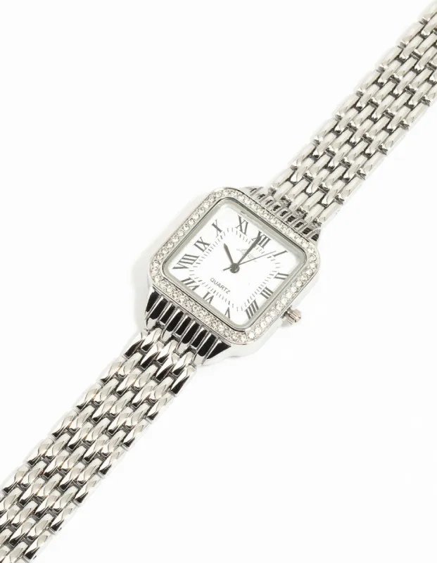 Silver Crystal Roman Numeral Watch sold by lovisa