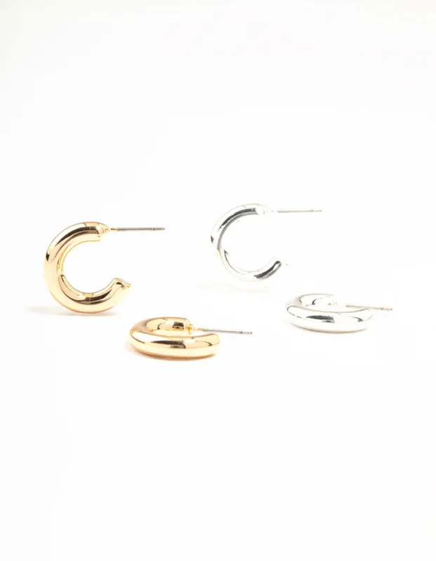 Mixed Metal Clean Chubby Hoop Earrings 2-Pack sold by lovisa