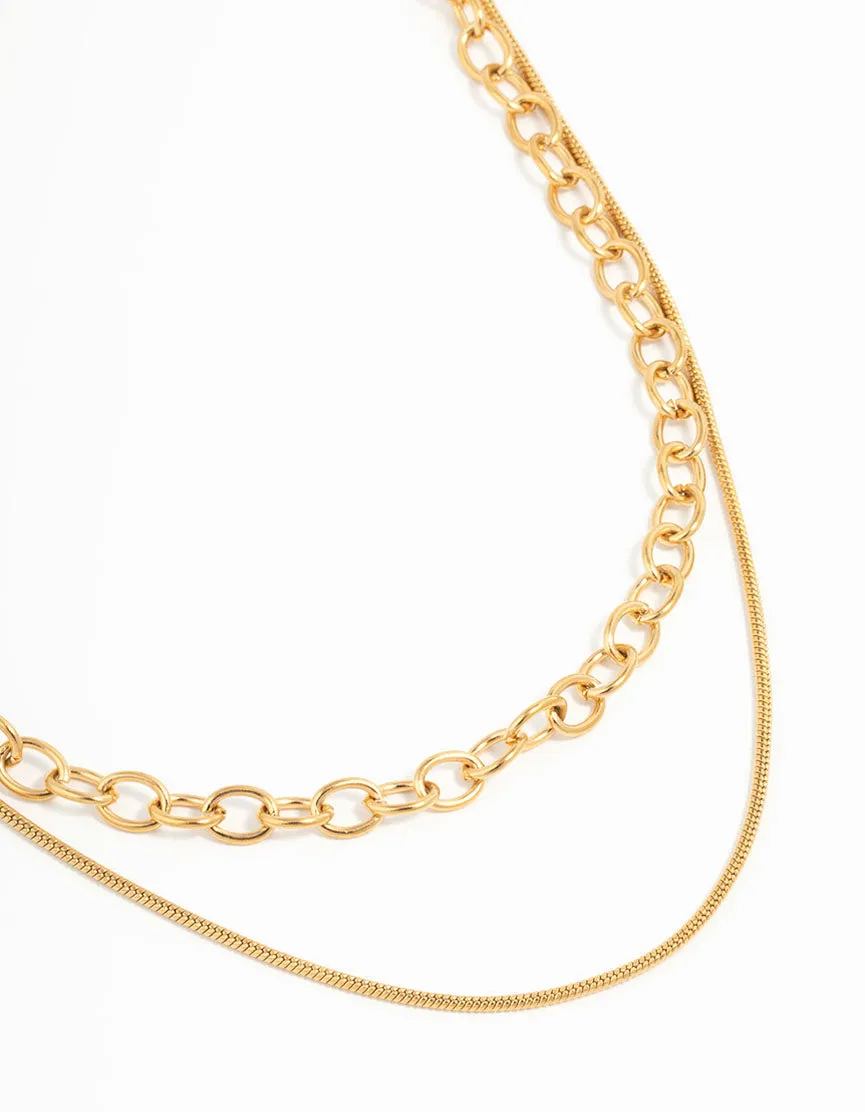 Waterproof Gold Plated Stainless Steel Layered Chain Necklace sold by lovisa
