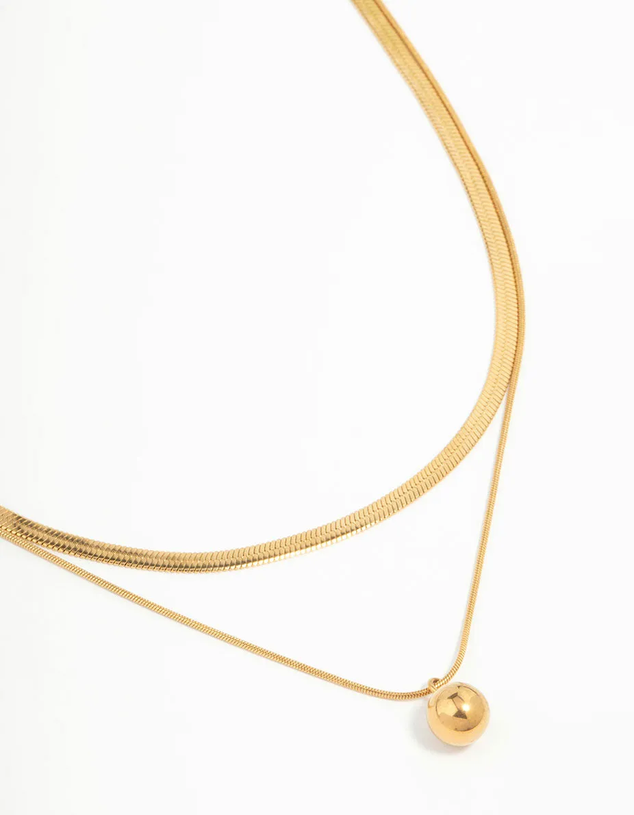 Waterproof Gold Plated Stainless Steel Layered Ball & Snake Chain Necklace sold by lovisa