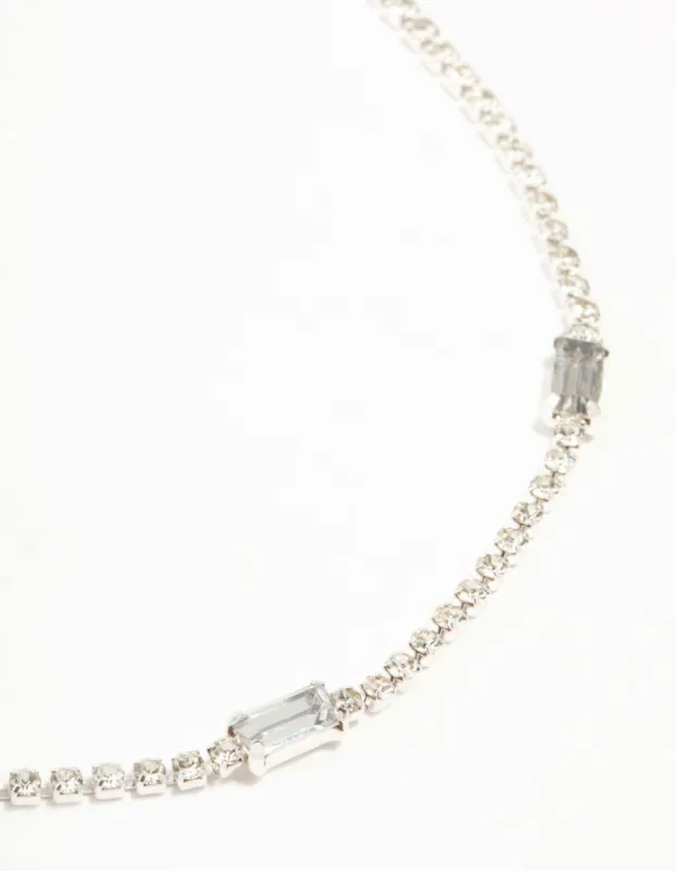 Silver Cupchain Baguette Cut Diamante Station Necklace sold by lovisa