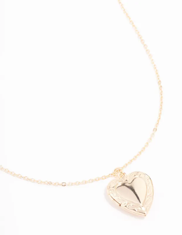 Gold Plated Detailed Heart Locket Necklace sold by lovisa