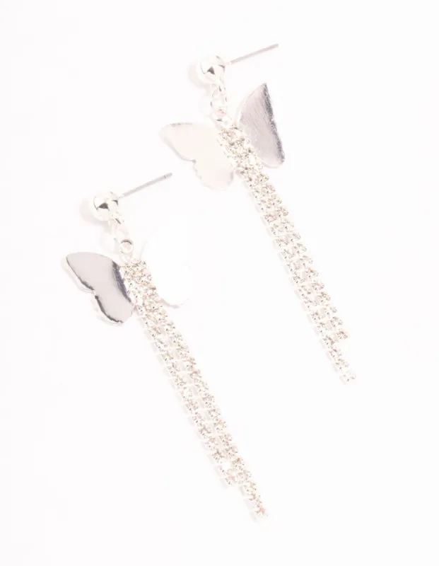 Silver Cupchain Butterfly Drop Earrings sold by lovisa