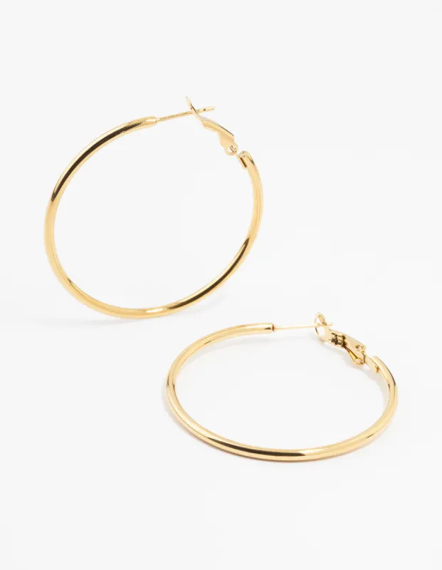 Gold Plated Surgical Steel Thin Hoop Earrings 40 MM sold by lovisa