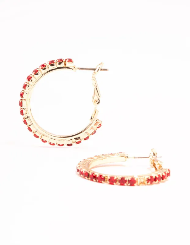 Gold Cupchain Red Diamante Hoop Earrings sold by lovisa