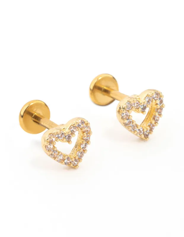 Gold Plated Surgical Steel Cubic Zirconia Open Heart Flat Back 2-Pack sold by lovisa