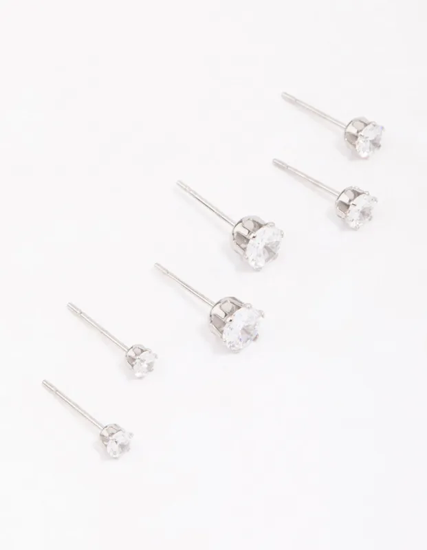 Surgical Steel Graduating Cubic Zirconia Stud Earring 3-Pack sold by lovisa