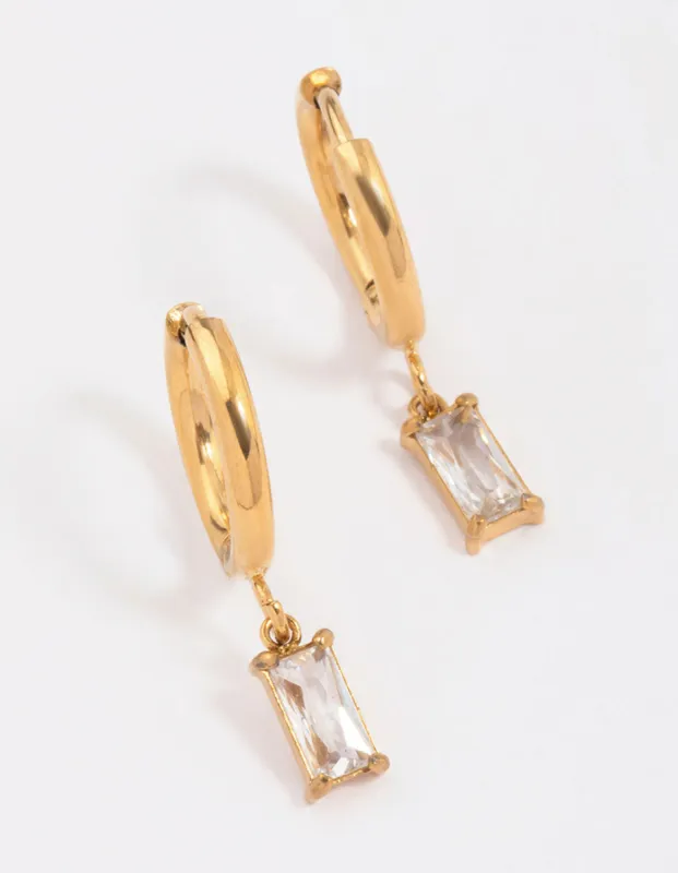 Gold Plated Surgical Steel Square Cubic Zirconia Hoop Earrings sold by lovisa