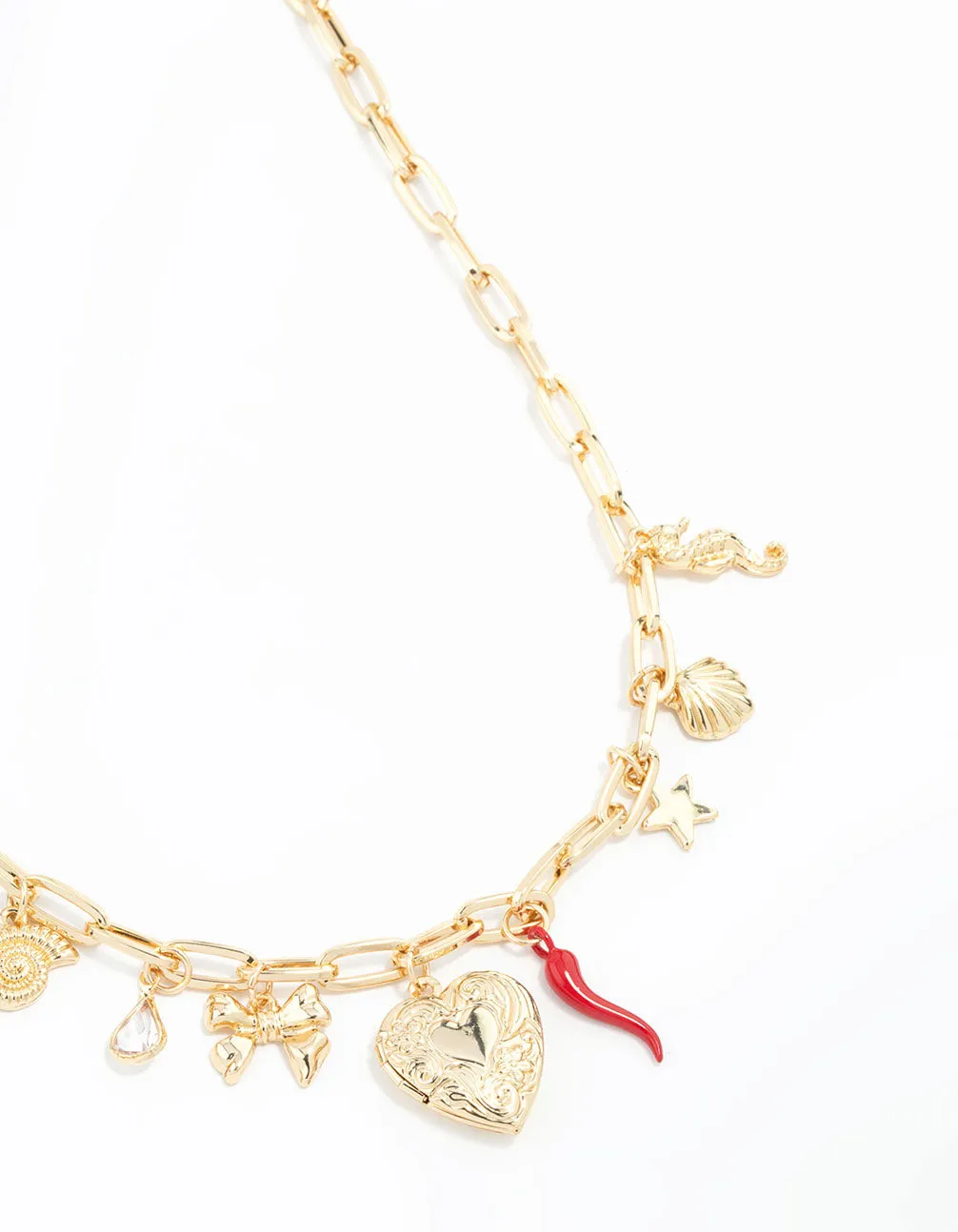 Gold Plated Heart Locket & Seahorse Charm Necklace sold by lovisa