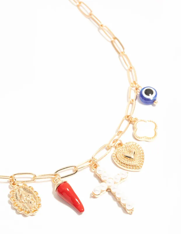 Gold Cross & Chili Charm Necklace sold by lovisa