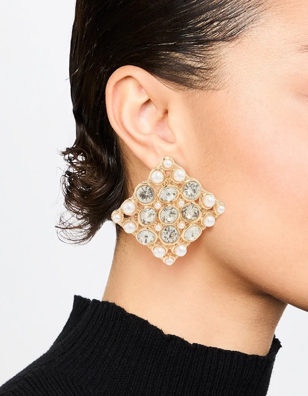 Gold Pearl & Diamante Square Stud Earrings sold by lovisa product image thumbnail 2