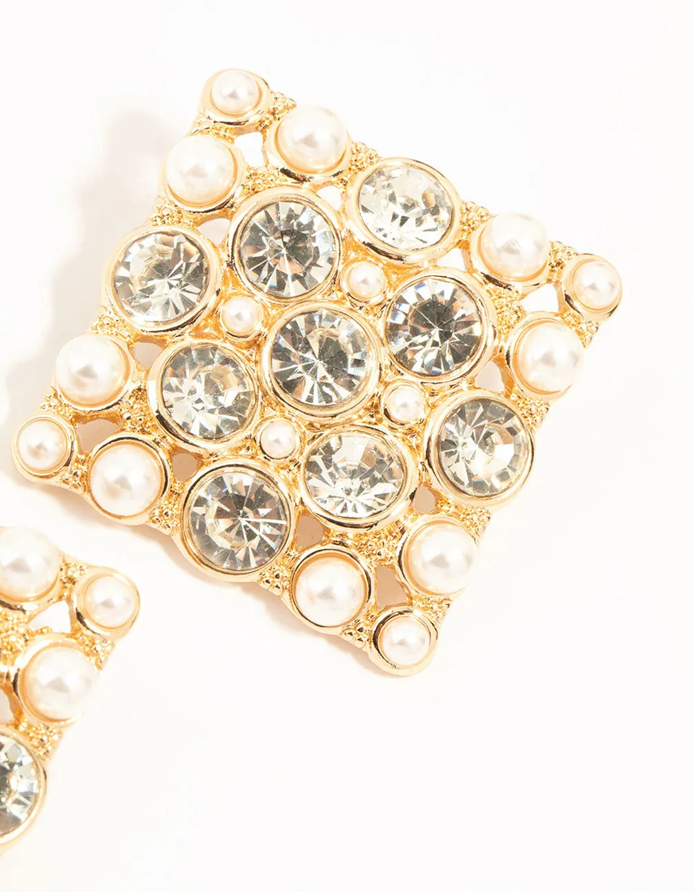 Gold Pearl & Diamante Square Stud Earrings sold by lovisa product image thumbnail 5