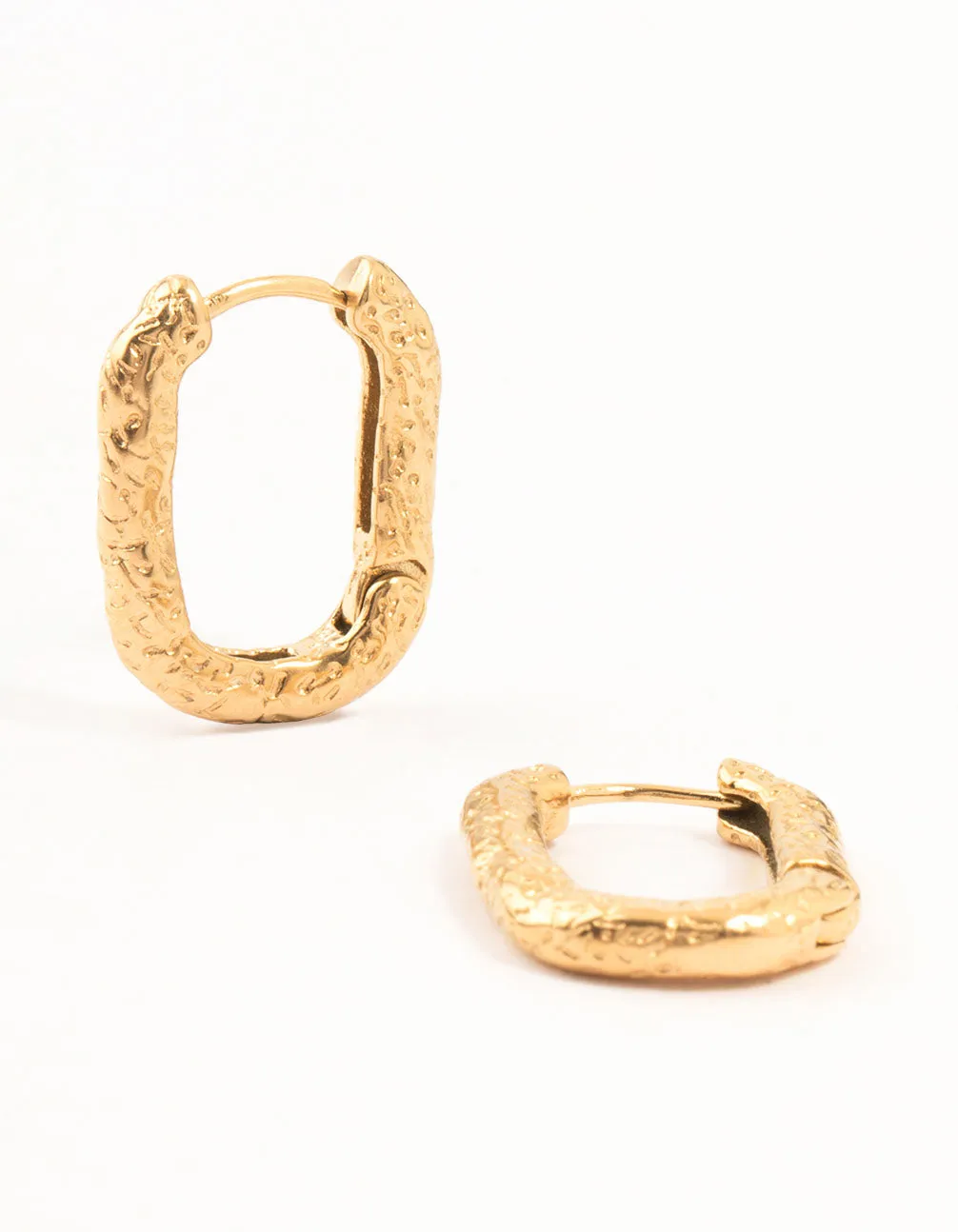 Gold Plated Surgical Steel Organic Rectangle Hoop Earrings sold by lovisa