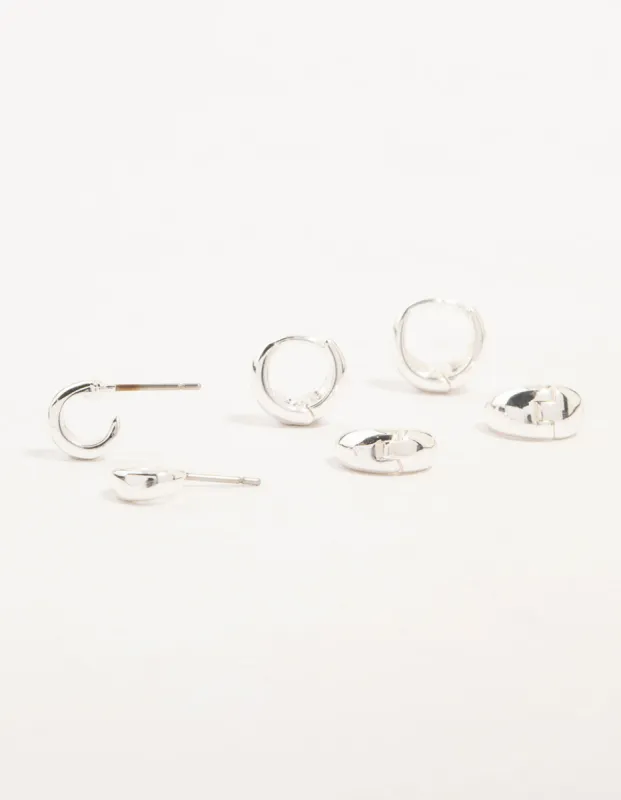 Silver Mixed Hoop Earrings 3-Pack made by lovisa