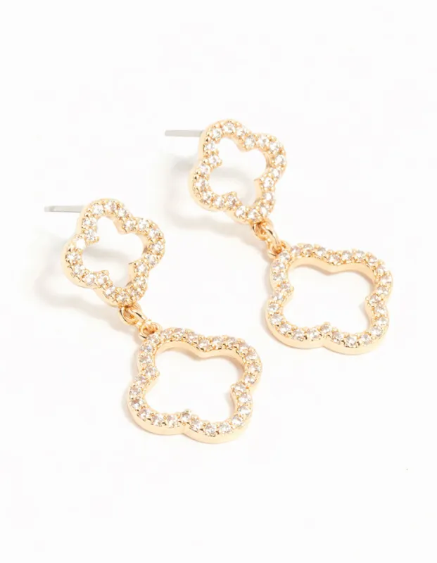 Gold Cubic Zirconia Flower Drop Earrings sold by lovisa