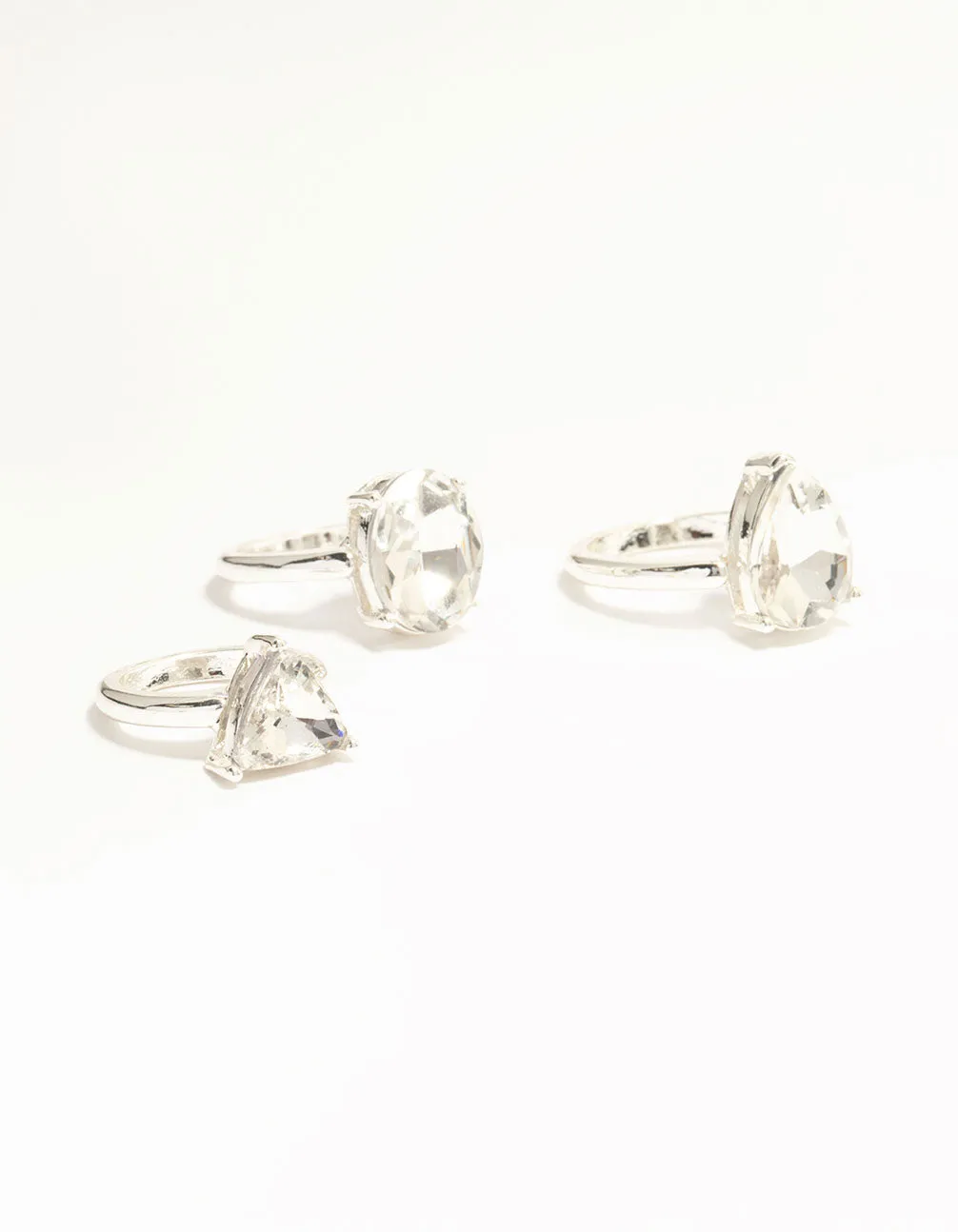Silver & Mixed Shape Diamante Rings 3-Pack sold by lovisa