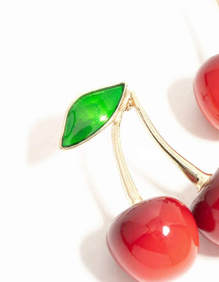 Red Double Cherry Drop Gold Earrings sold by lovisa product image thumbnail 4