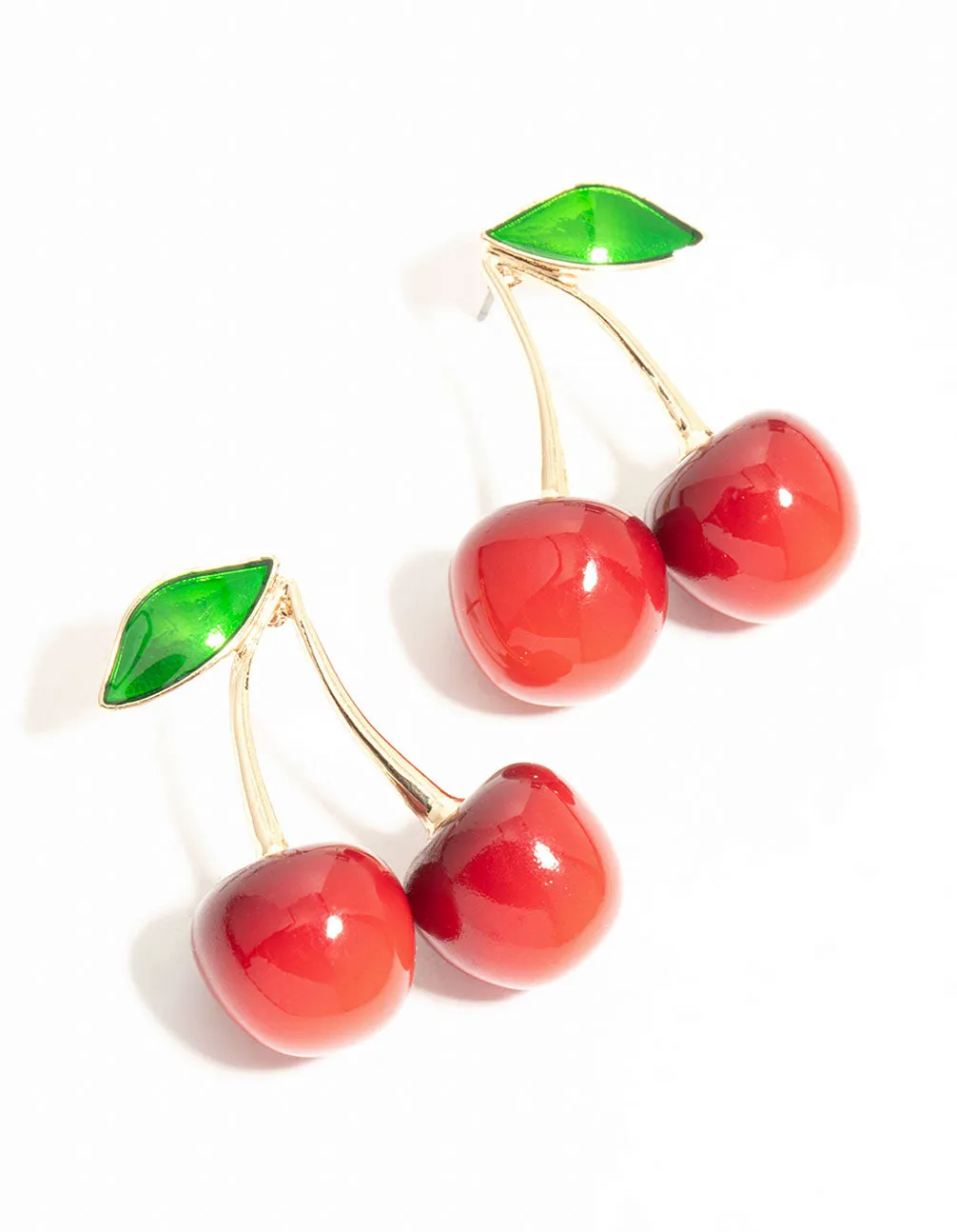 Red Double Cherry Drop Gold Earrings sold by lovisa