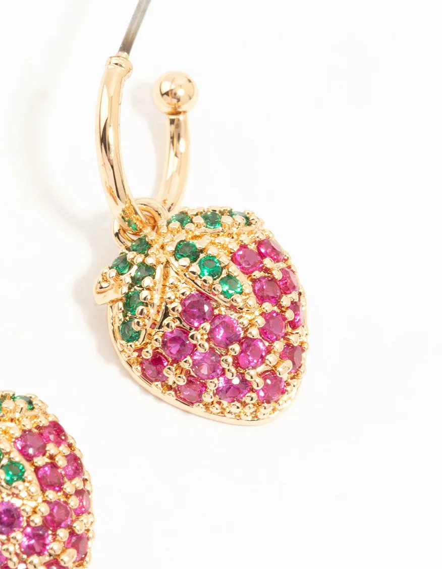 Gold Cubic Zirconia Strawberry Drop Huggie Earrings sold by lovisa product image thumbnail 5