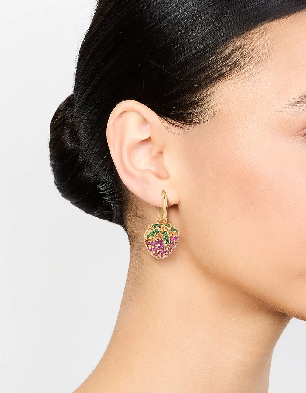 Gold Cubic Zirconia Strawberry Drop Huggie Earrings sold by lovisa product image thumbnail 2