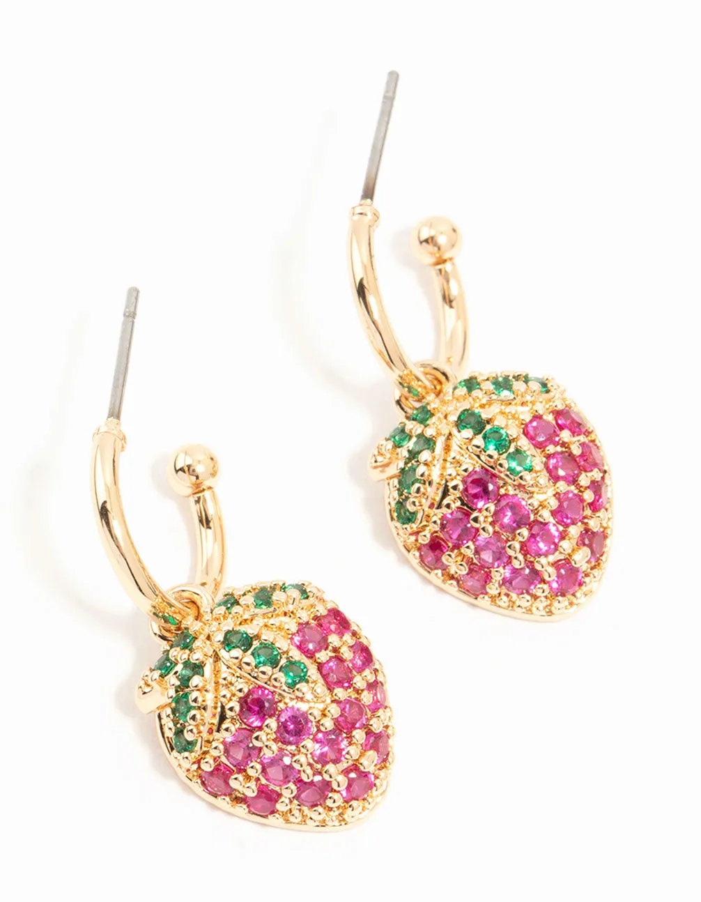 Gold Cubic Zirconia Strawberry Drop Huggie Earrings sold by lovisa