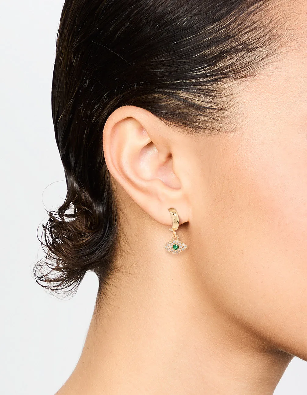 Gold Cubic Zirconia Evil Eye Huggie Drop Earrings sold by lovisa product image thumbnail 2