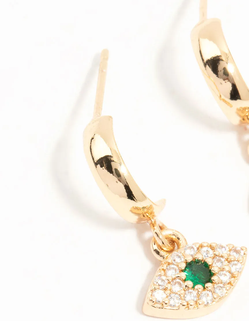 Gold Cubic Zirconia Evil Eye Huggie Drop Earrings sold by lovisa product image thumbnail 4