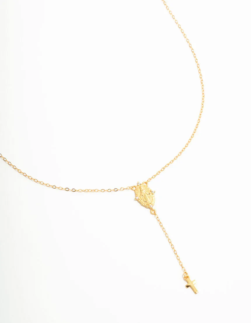 Gold Plated Sterling Silver Rosary Cross Necklace sold by lovisa