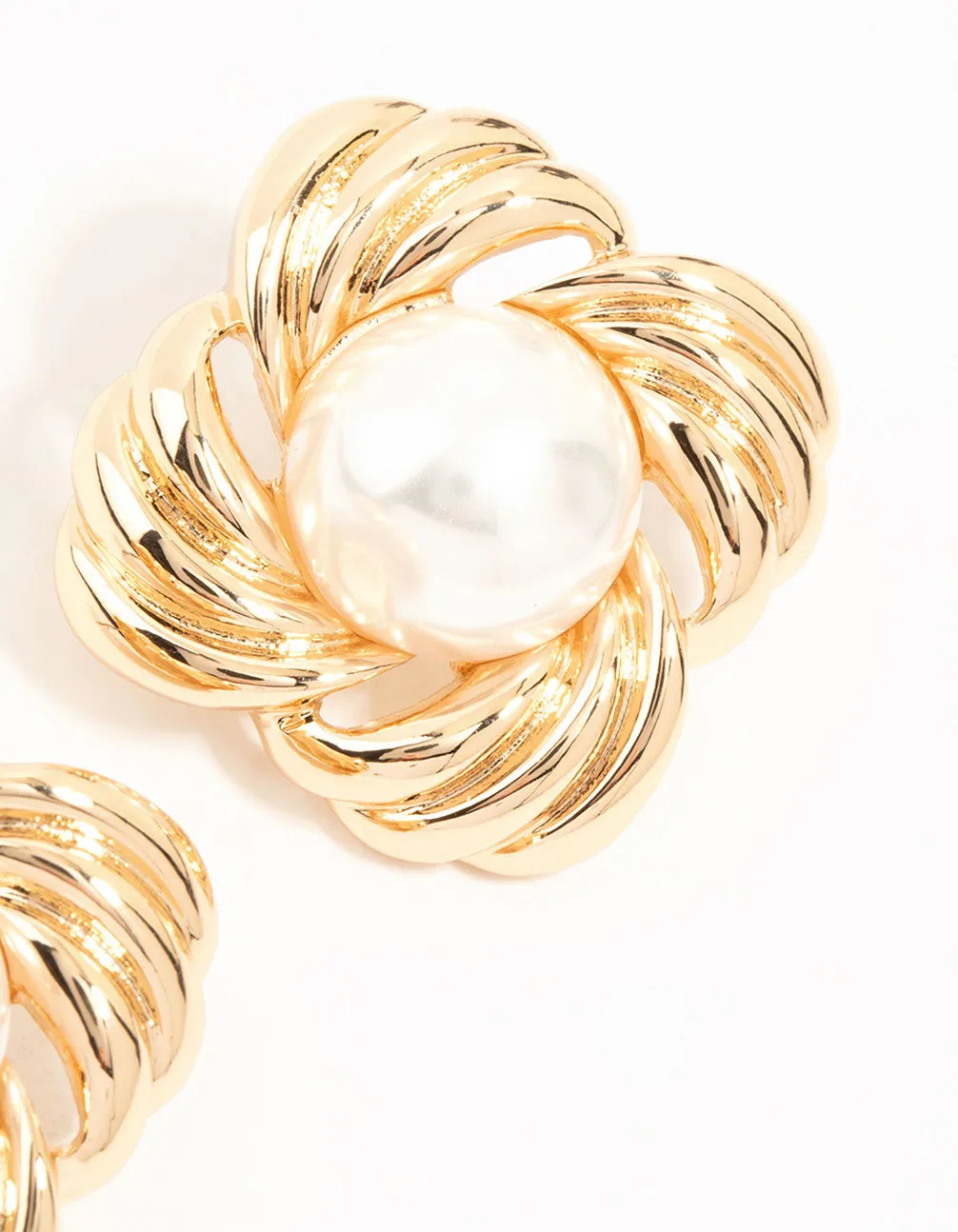 Gold Ribbed & Pearl Vintage Stud Earrings sold by lovisa product image thumbnail 5