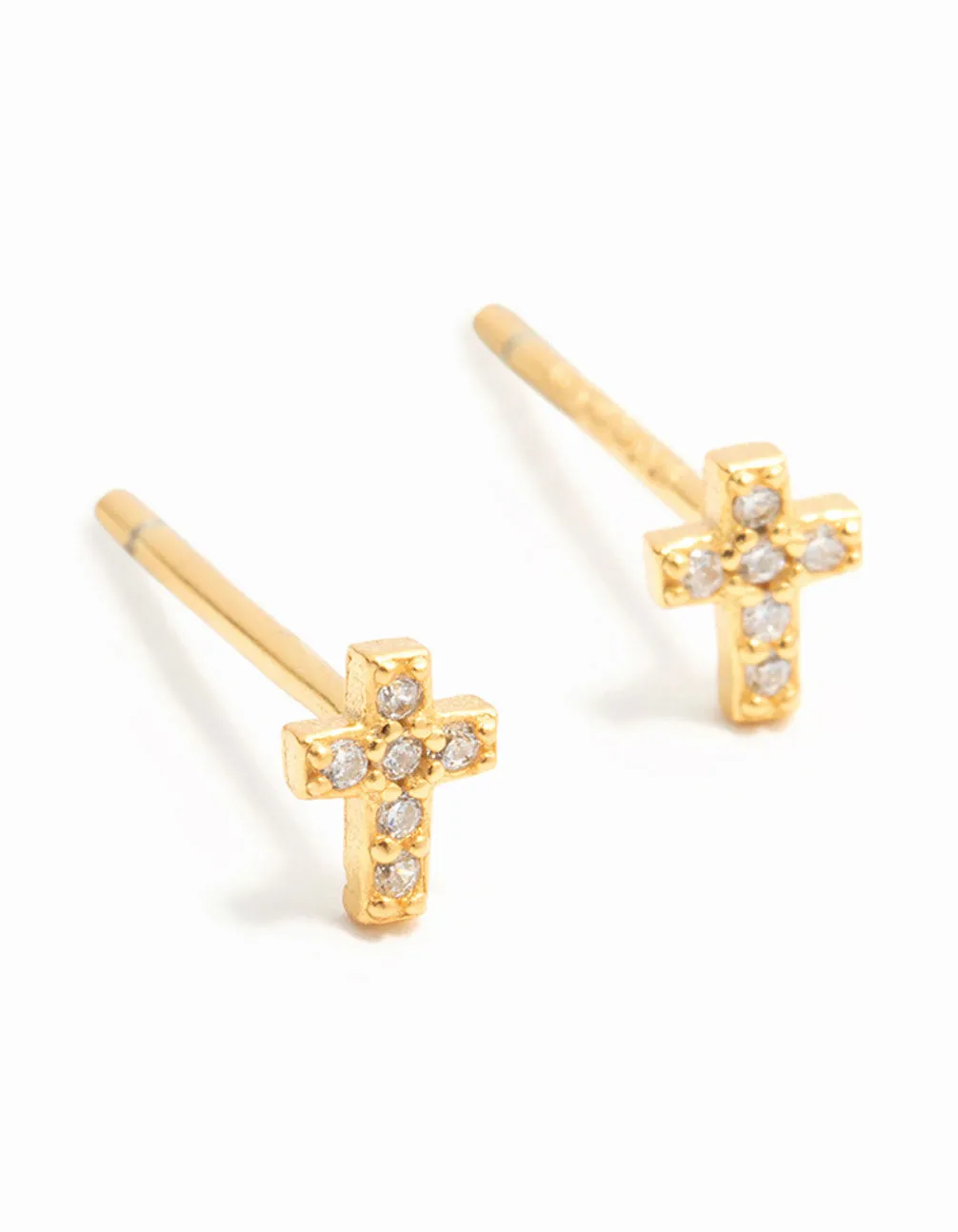 Gold Plated Sterling Silver Mini Diamante Cross Stud Earrings sold by lovisa