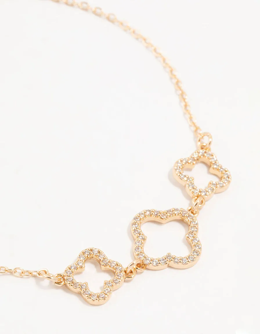 Gold Cubic Zirconia Flower Trio Bracelet sold by lovisa product image thumbnail 2
