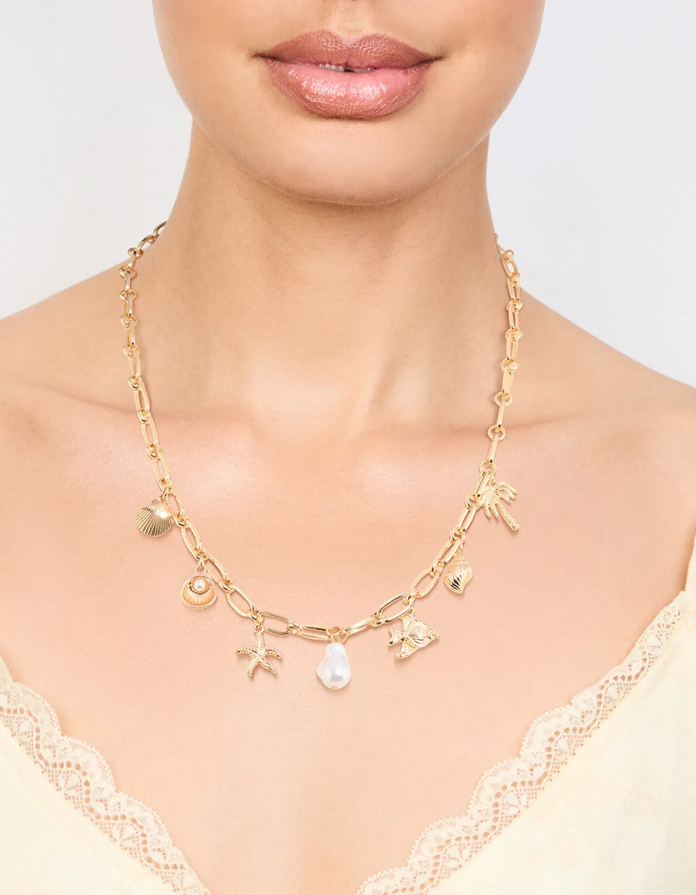 Gold Pearl & Seashell Charm Necklace sold by lovisa product image thumbnail 2
