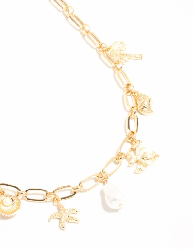 Gold Pearl & Seashell Charm Necklace sold by lovisa