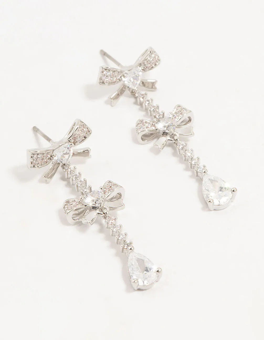 Silver Plated Cubic Zirconia Bow Drop Earrings sold by lovisa