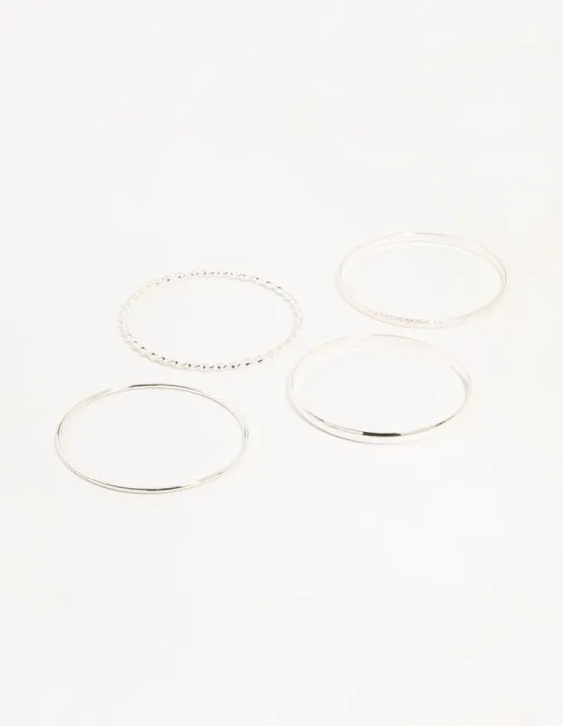 Silver Twisted Bangles 4-Pack sold by lovisa