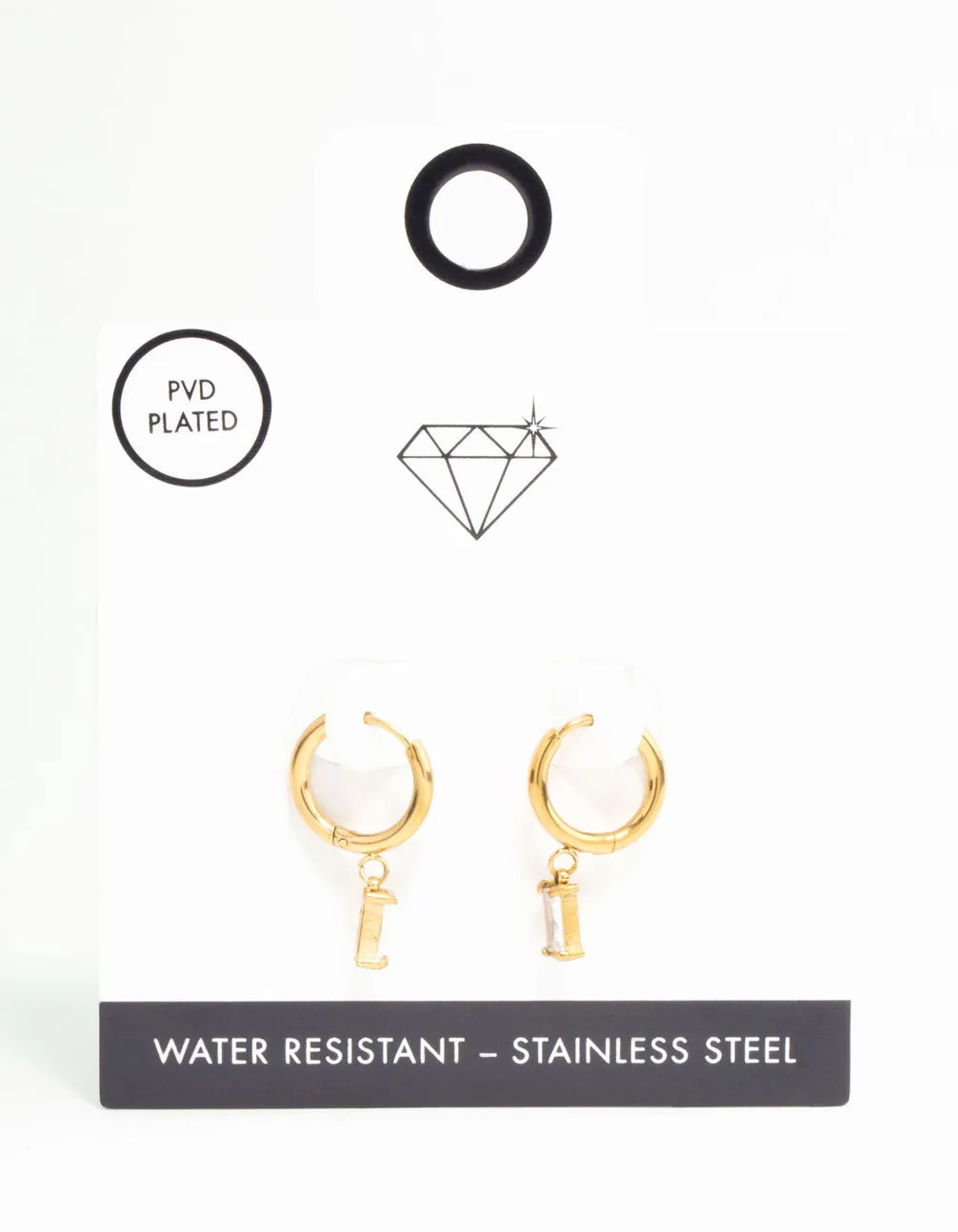 Waterproof Gold Plated Stainless Steel Baguette Diamante Huggie Earrings sold by lovisa product image thumbnail 3