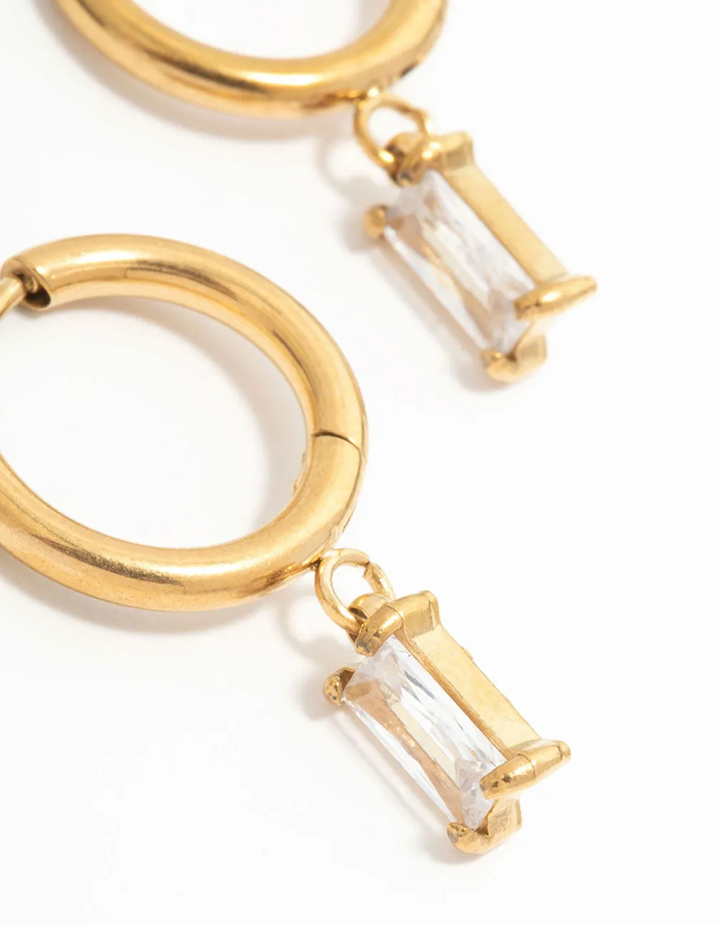 Waterproof Gold Plated Stainless Steel Baguette Diamante Huggie Earrings sold by lovisa product image thumbnail 2