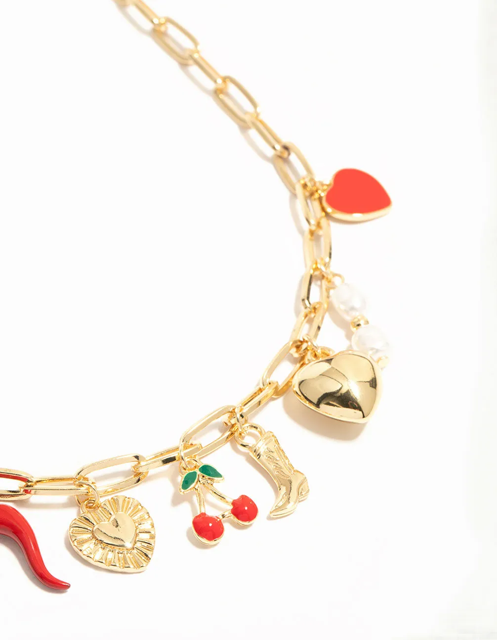 Gold Plated Chili & Cherry Charm Necklace sold by lovisa