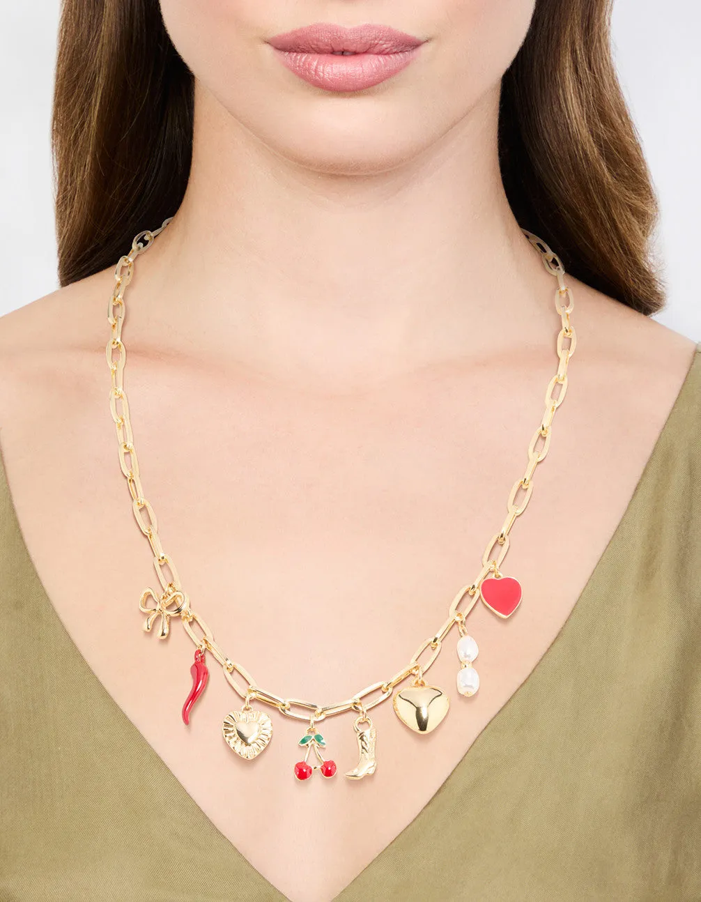 Gold Plated Chili & Cherry Charm Necklace sold by lovisa product image thumbnail 2
