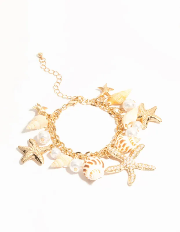Gold Starfish & Shell Charm Bracelet sold by lovisa