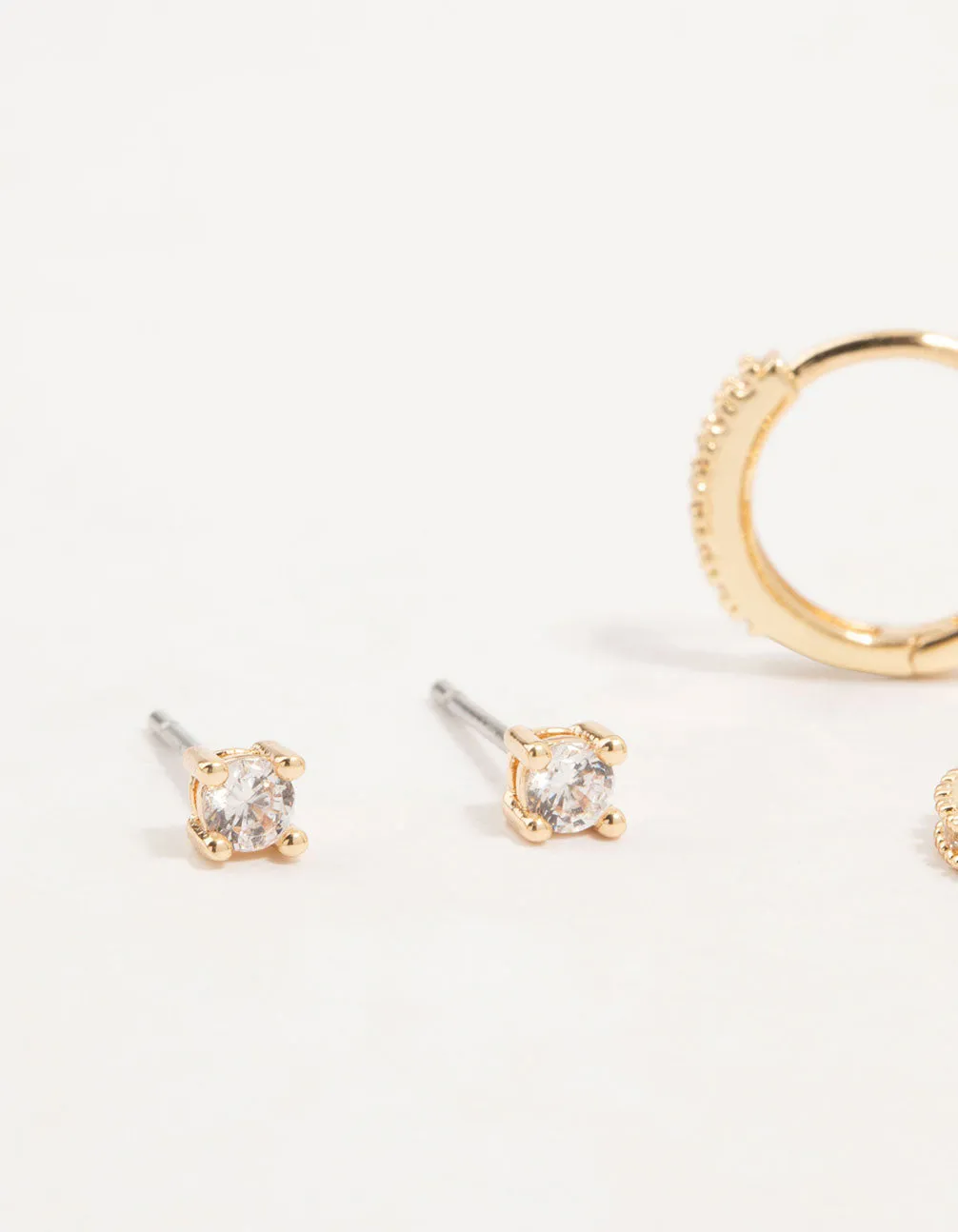 Gold Cubic Zirconia Cluster Hoop & Classic Stud Earrings 3-Pack sold by lovisa product image thumbnail 2