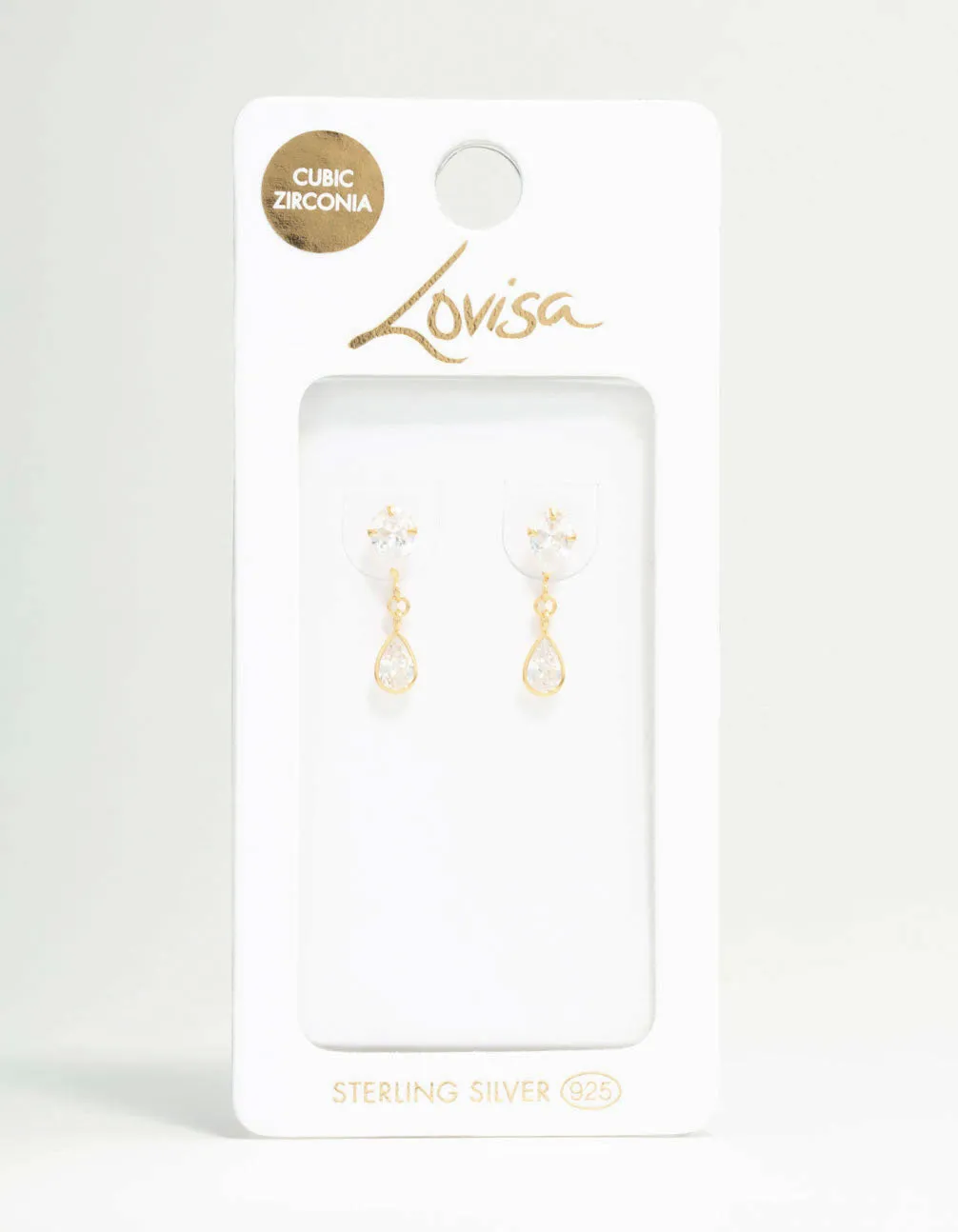 Gold Plated Sterling Silver Pear Cut Cubic Zirconia Drop Stud Earrings sold by lovisa product image thumbnail 5