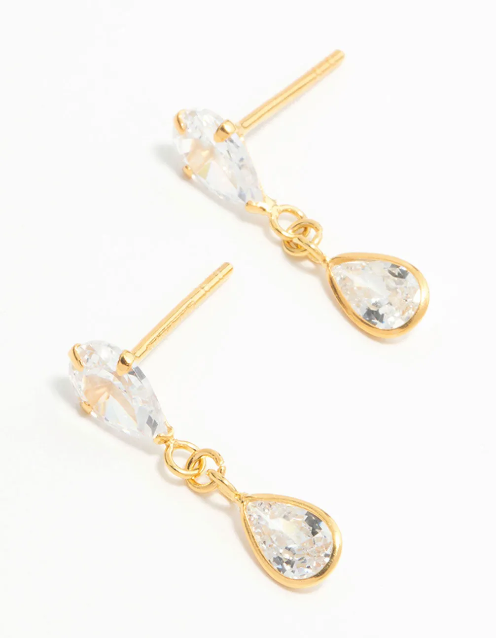 Gold Plated Sterling Silver Pear Cut Cubic Zirconia Drop Stud Earrings sold by lovisa