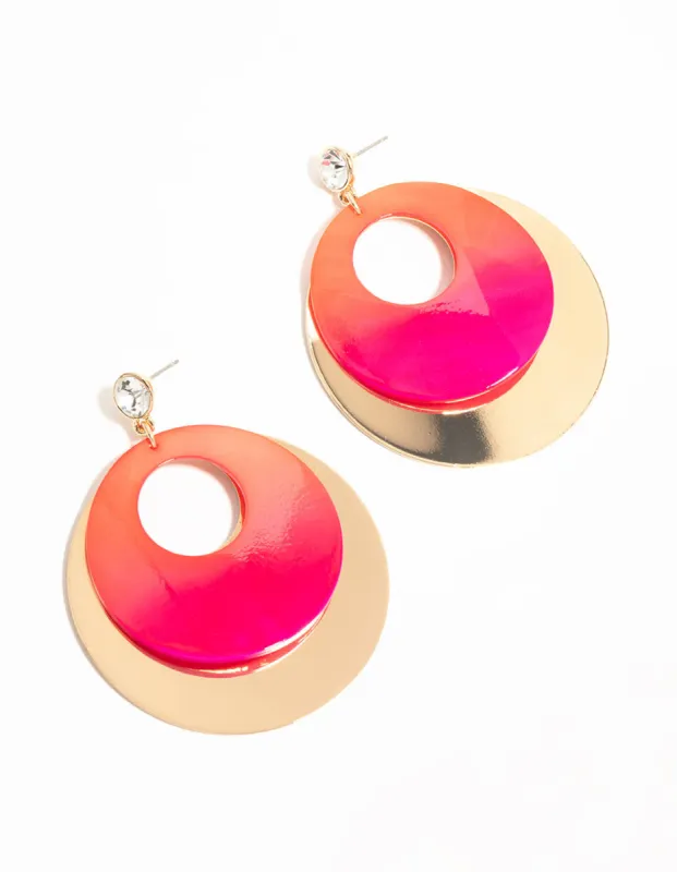 Gold Pink Diamante &  Circle Drop Earrings sold by lovisa