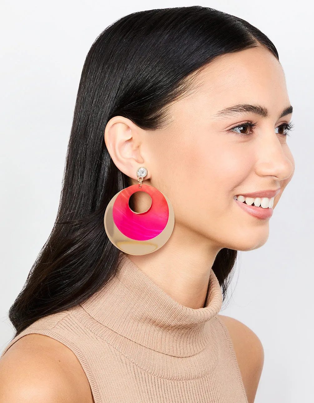 Gold Pink Diamante & Circle Drop Earrings sold by lovisa product image thumbnail 3
